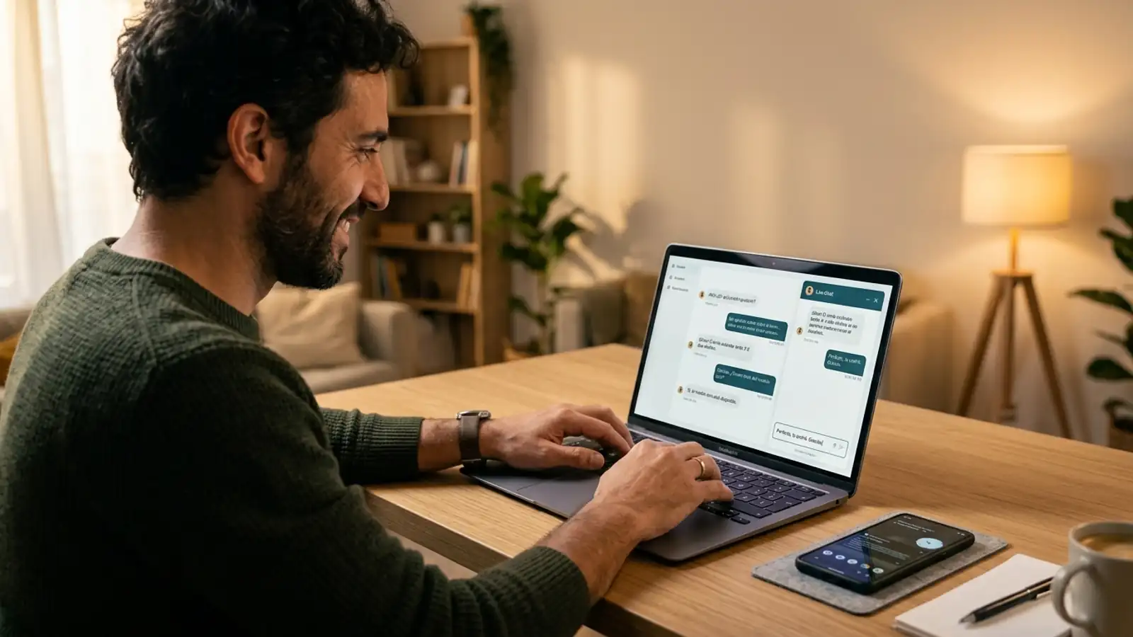 Persona contactando con el soporte de bet365 a través del chat en vivo desde un portátil