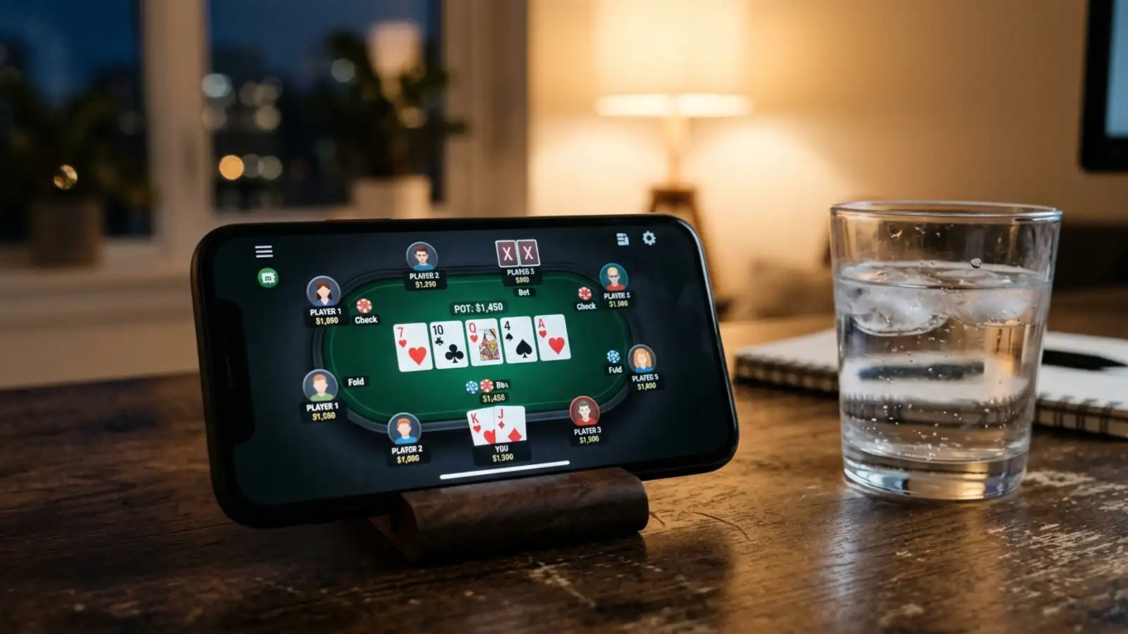Mesa virtual de póquer Texas Hold'em con fichas y cartas en la interfaz de bet365 España