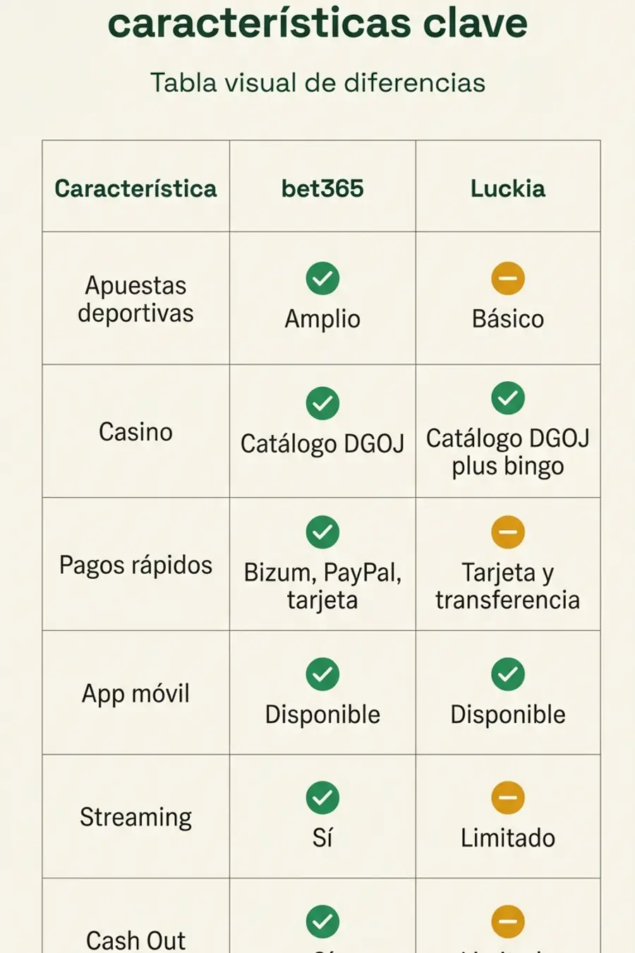Infografía: bet365 vs Luckia características clave