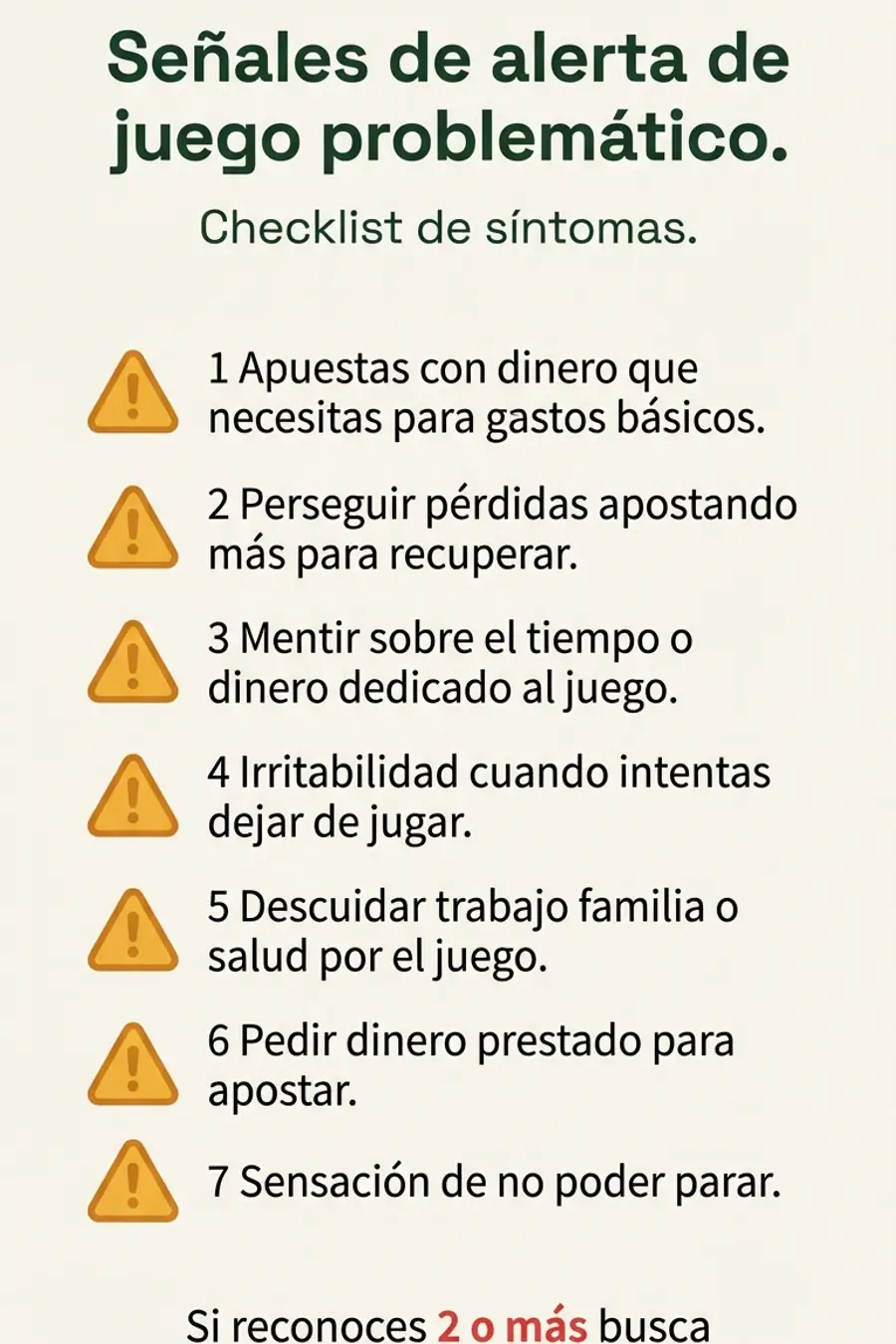 Infografía: señales de alerta de juego problemático