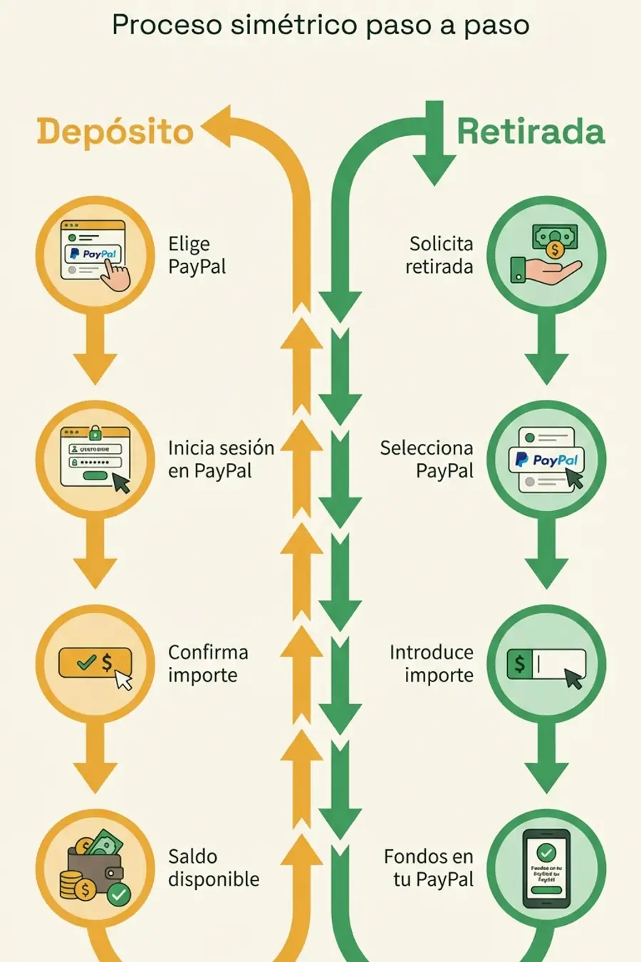 Infografía: depósito y retirada con PayPal paso a paso