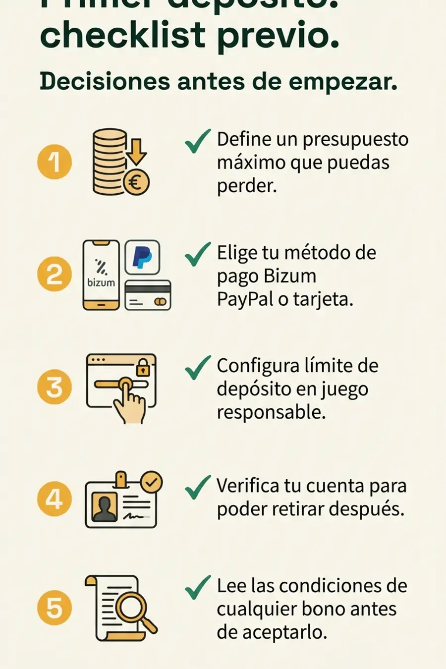 Infografía: checklist antes del primer depósito